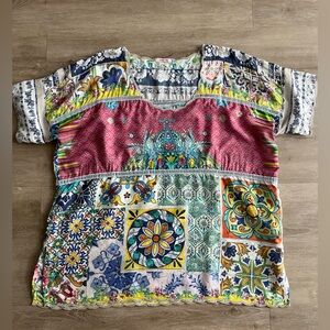 Johnny Was Colorful Floral and Geometric Tunic